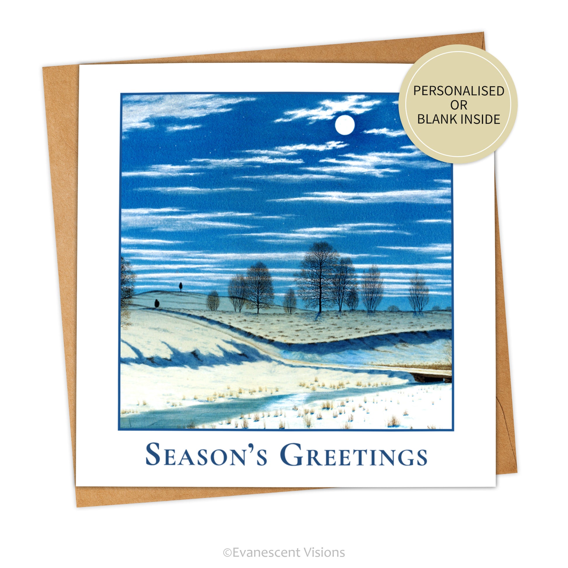 Winter Moonlight Season's Greetings Traditional Christmas Card with an envelope