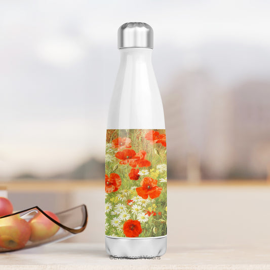 Stainless Steel Thermos Water Bottle on Kitchen Countertop