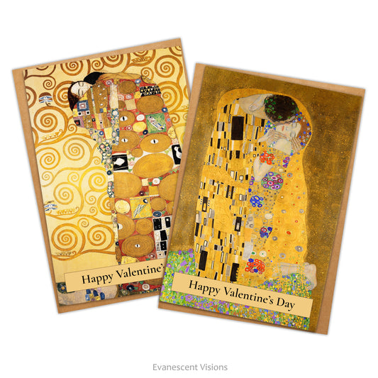 Personalised Valentine Cards with paintings  'The Kiss' or 'Fulfilment (the Embrace)' by Gustav Klimt 