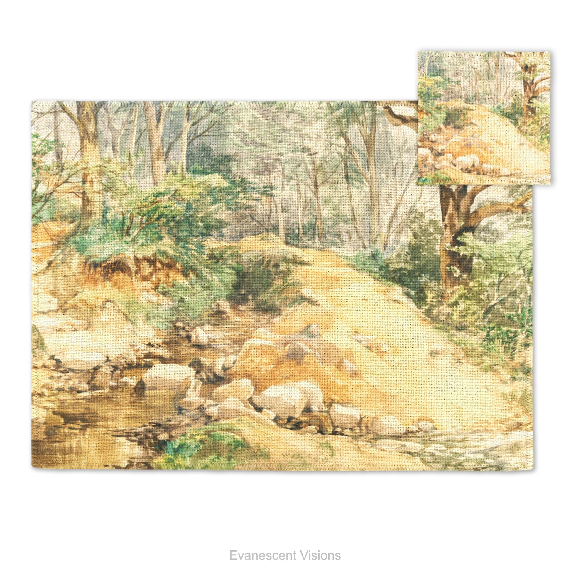 Placemat and coaster with design from artwork 'Woodland Scene with a Path Across a Stream' by John Middleton (1827–1856).