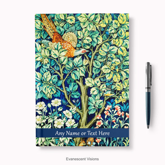 Personalised Notebook, Hardback with  William Morris textile design Cock Pheasant