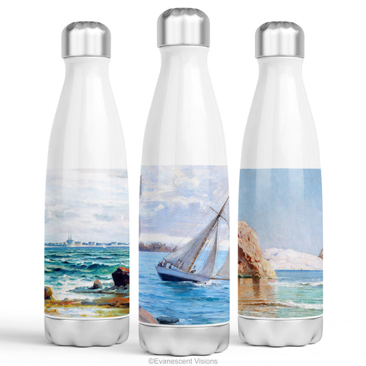 Nautical themed stainless steel water bottle, thermos flask with design choice