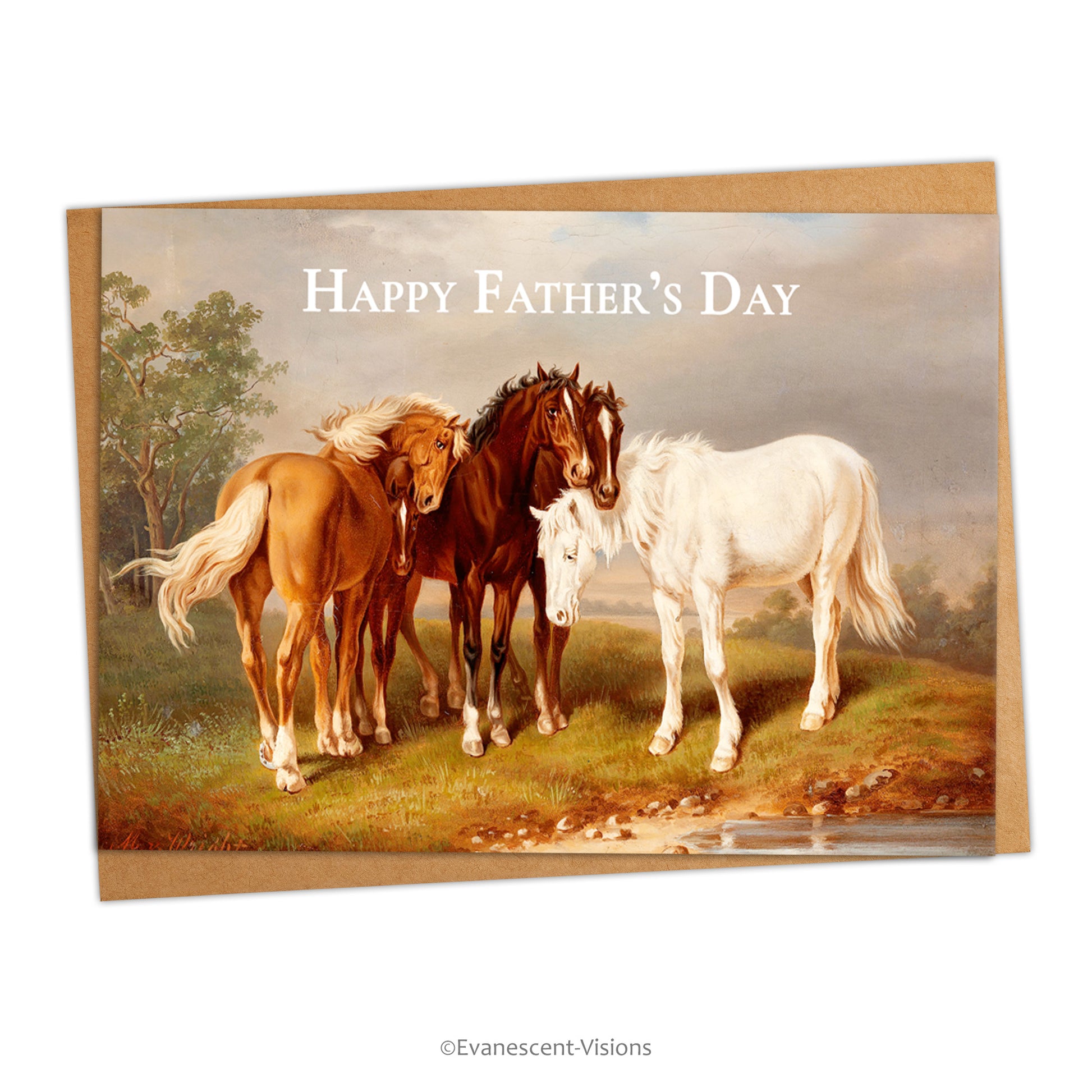Card and envelope. Card has design 'Horses, after Carl Wahlbom' by artist Magnus von Wright and Happy Father's Day