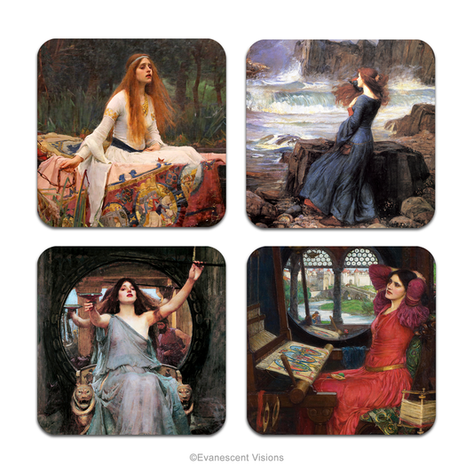 Set of four coasters with images from paintings by J W Waterhouse