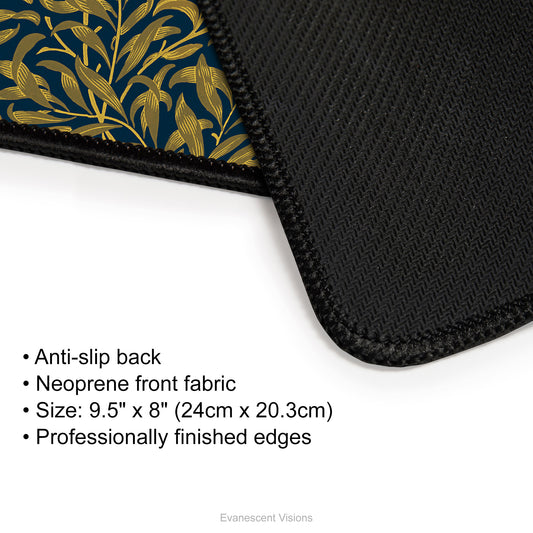 font and back view of the William Morris Bough Art Mouse Mat, mouse pad