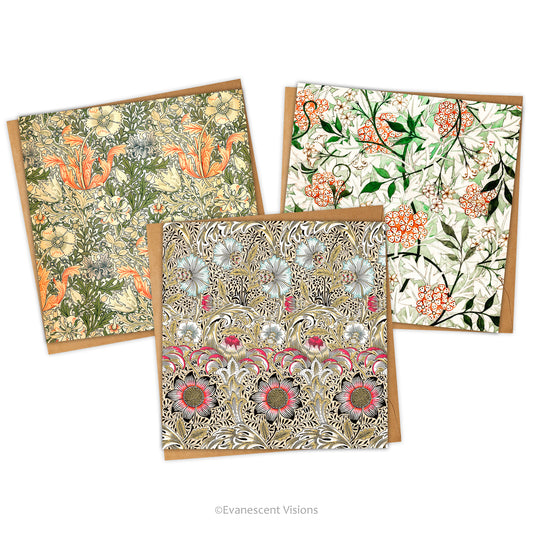 William Morris Floral Patterned Greeting Cards in 3 designs