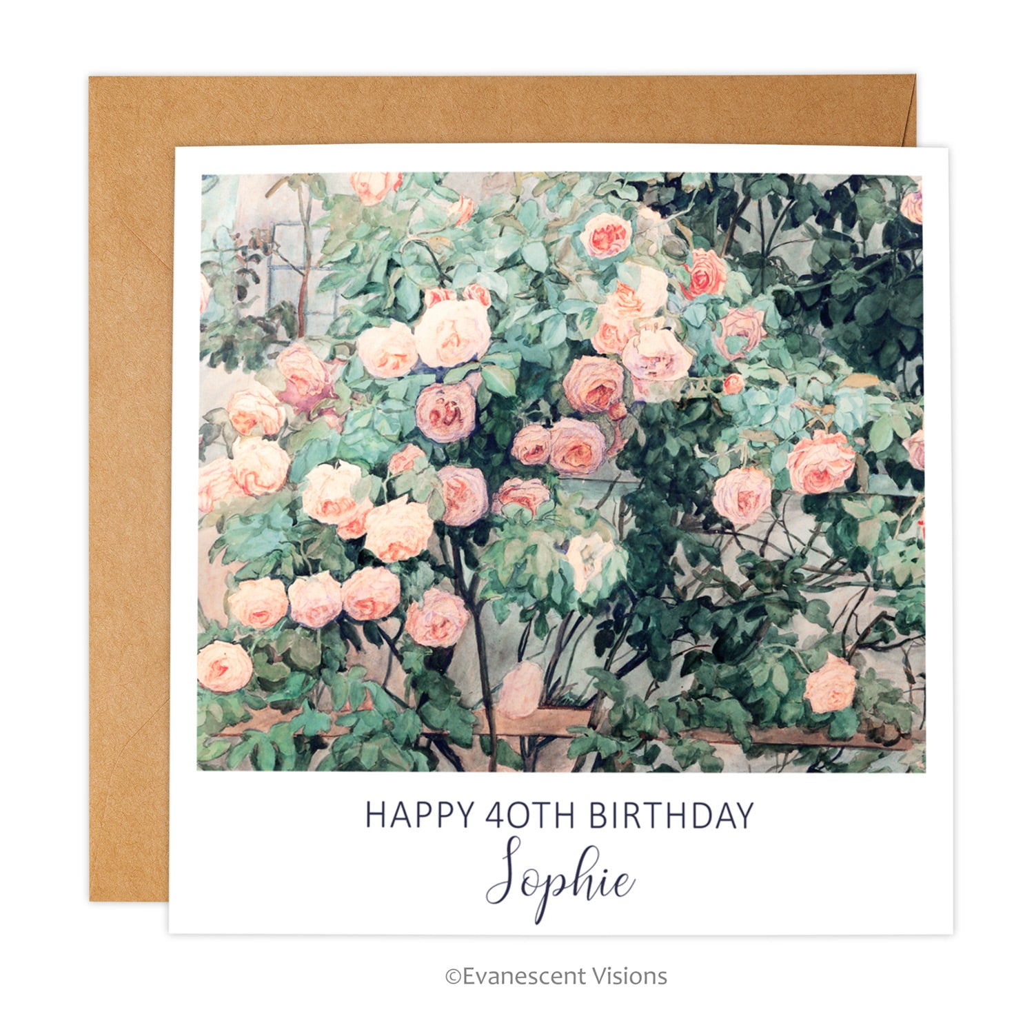 Personalised Name and age Birthday Card with artwork 'Roses' by Anna Syberg