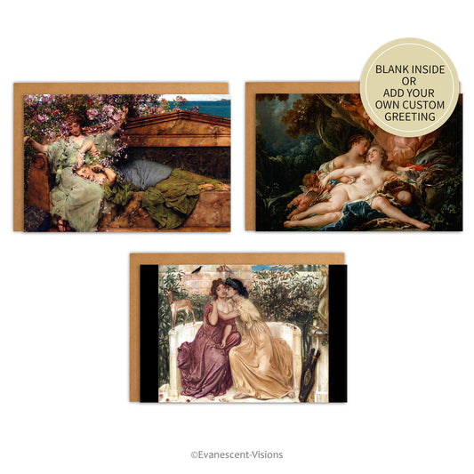 Romantic Fine Art Love Cards,  Lesbian, LBGTQ, Single or Pack of 10, Personalised or Blank