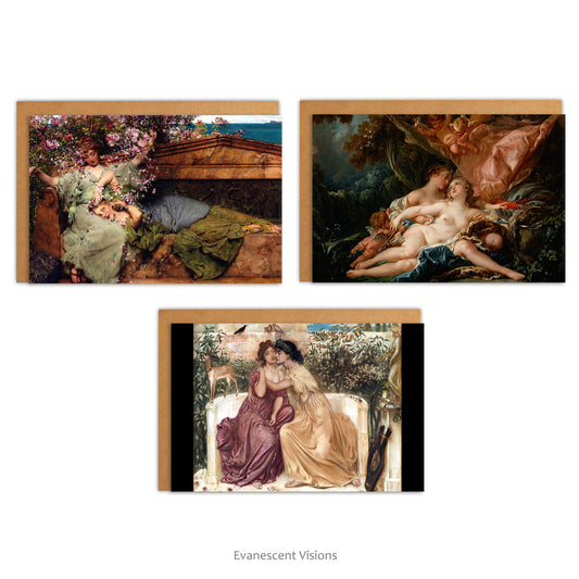 Romantic Fine Art Love Cards,  Lesbian, LBGTQ, Single or Pack of 10, Personalised or Blank