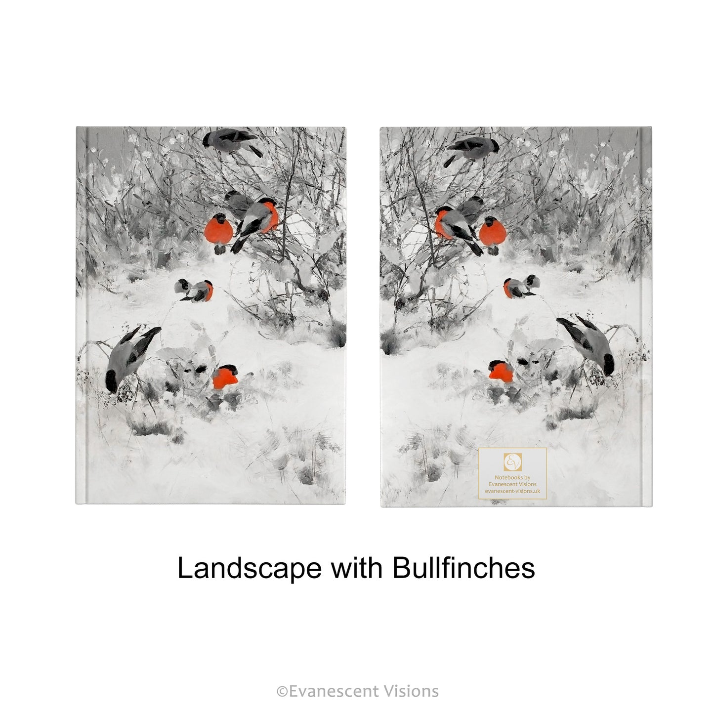 Snowy Winter Landscapes Hardcover Notebook with design option Landscape with Bullfinches.