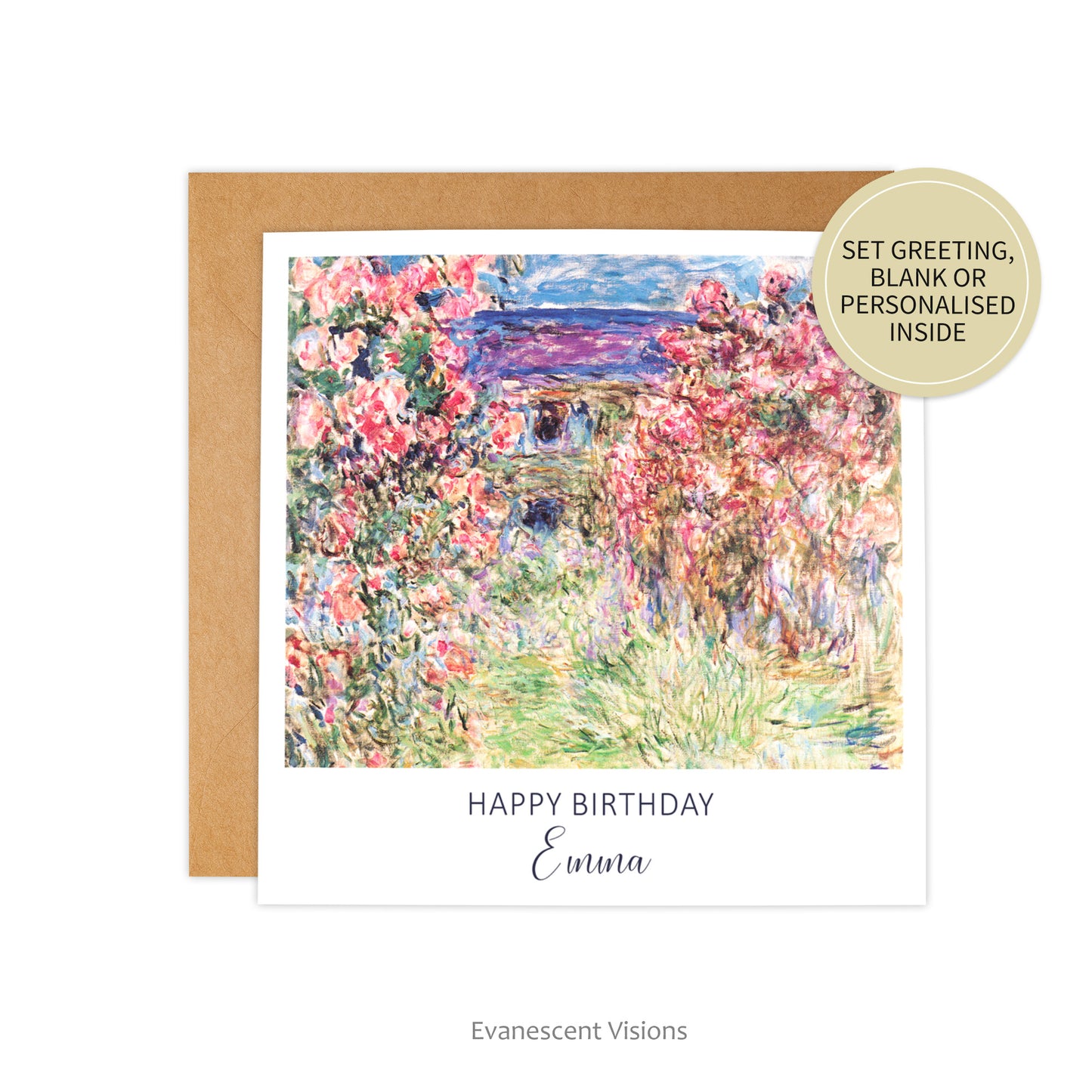 Monet's The House Among the Roses Personalised Birthday Card with envelope