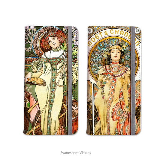 Alphonse Mucha Art Nouveau Samsung Wallet Phone Case, with designs Autumn, Möet & Chandon