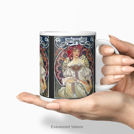 Glossy art mug with Mucha artwork 'Reverie'