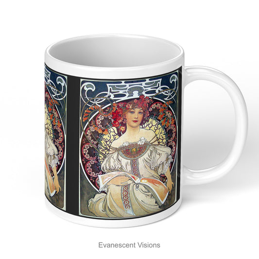 11oz glossy mug with Mucha's art nouveau design called Reverie