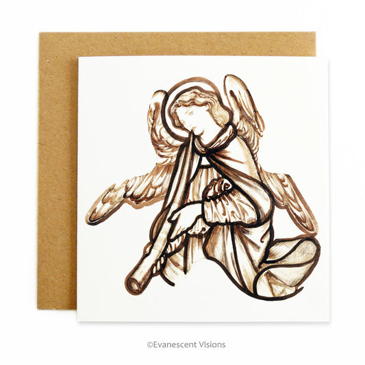 Vintage angel with horn art christmas card with envelope