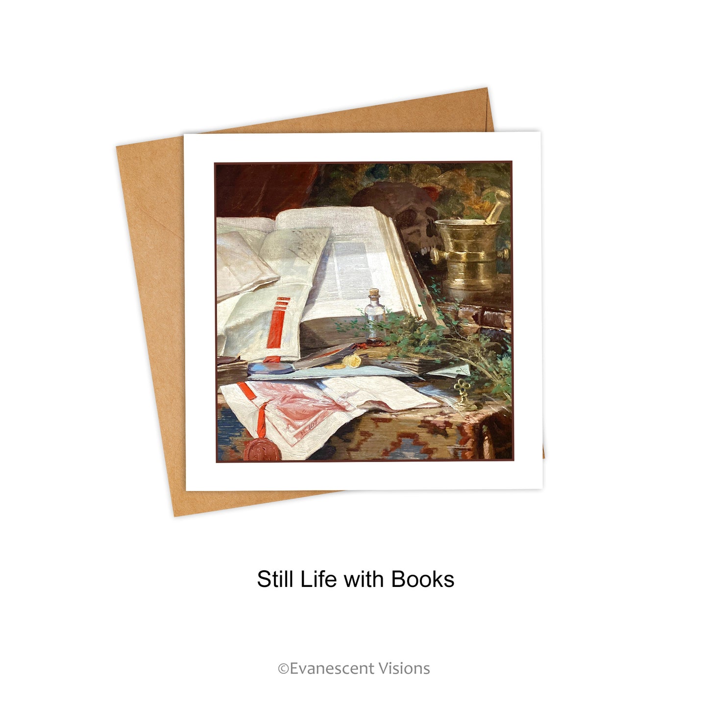 Card and envelope. Design Choice 'Still Life with Books' by Fernand Adriaenssens