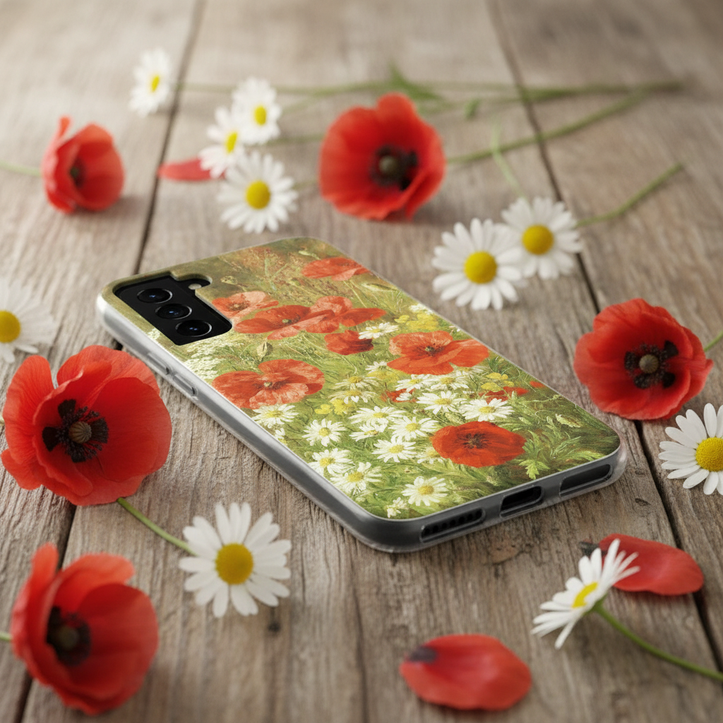 Floral Art Phone Case for Samsung Phones, Wildflowers, Poppies & Lilies, Flexilble Slim Case