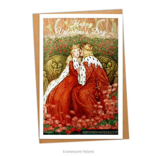 Personalised Valentine's card and envelope with the image of Aucassin and Nicolette by Amelia Bauerle