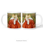 Both sides of Mug shown without personalisation. Design Aucassin and Nicolette by Amelia Bauerle