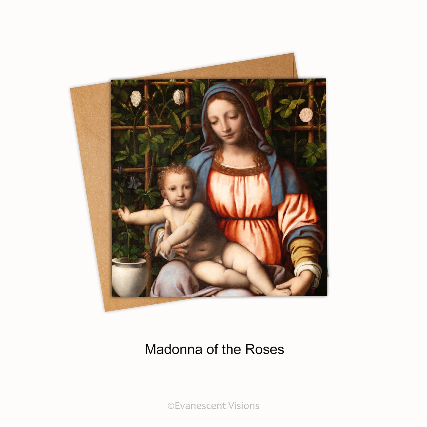 Madonna of the Roses design Renaissance Madonna and Child Christmas Religious Greeting Card