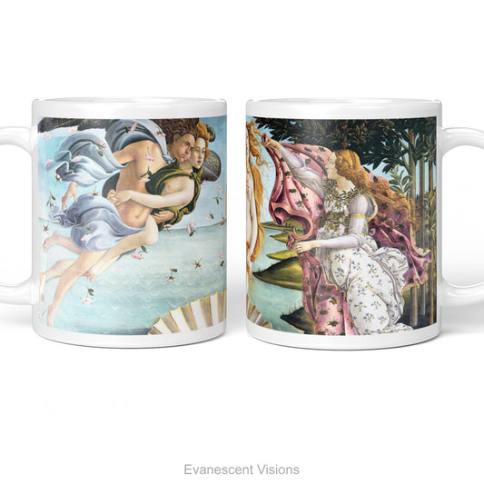 Left and right side views of Botticelli Birth of Venus Design Ceramic Art Mug