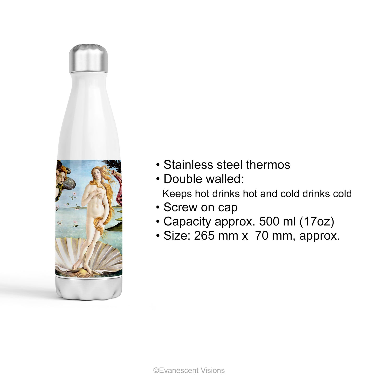 Product details for the Birth of Venus Stainless Steel Water Bottle, Thermos
