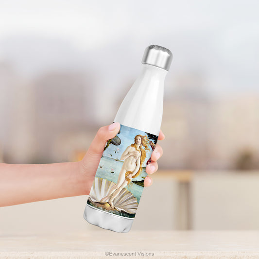 A hand holding the Birth of Venus Stainless Steel Water Bottle, Thermos, 500m