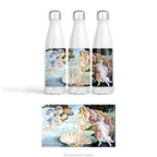 Front, right and left views of the Birth of Venus Stainless Steel Water Bottle, Thermos with full design image shown below