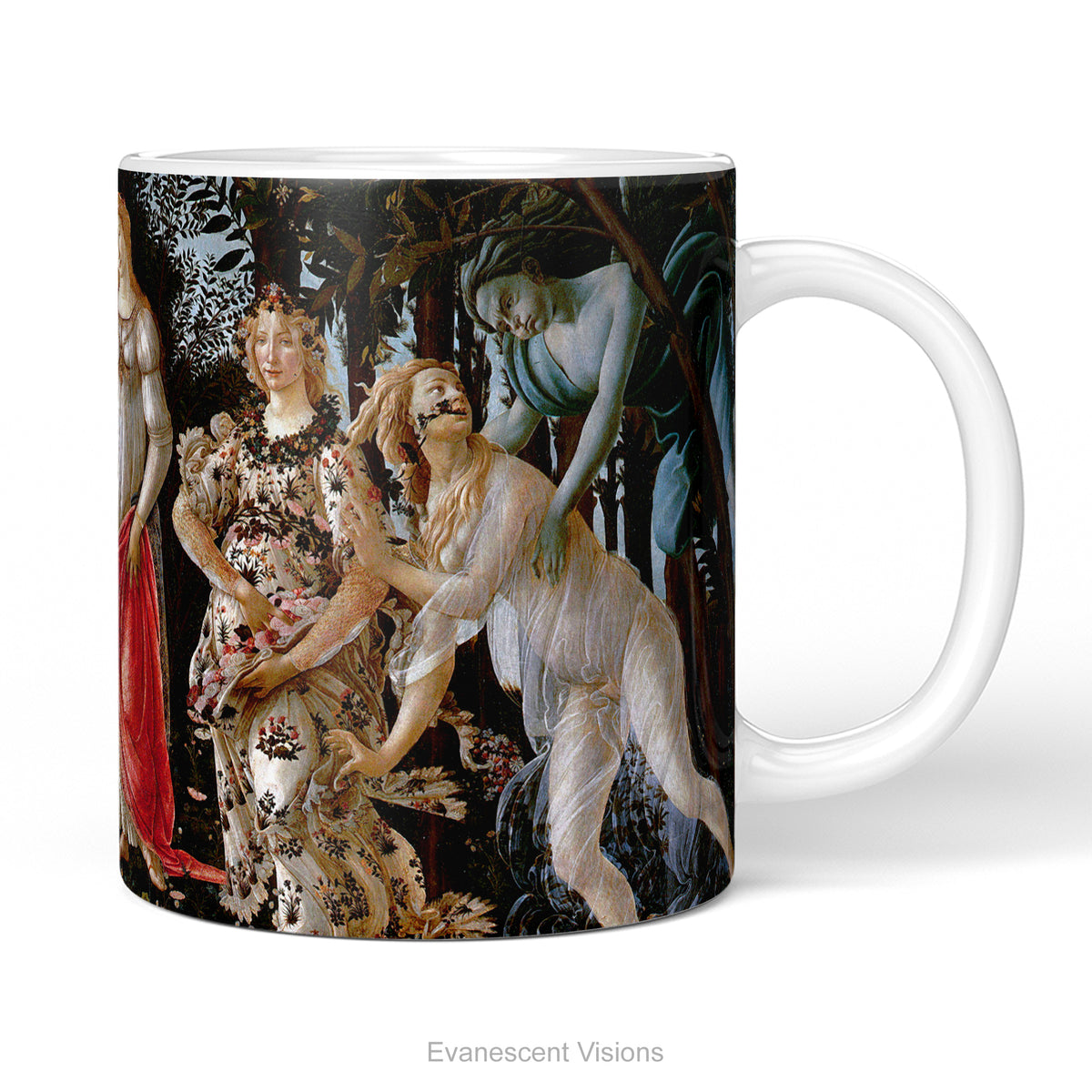 Ceramic mug featuring artwork 'Primavera' by Sandro Botticelli.