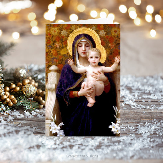 Bouguereau Madonna and Child Christmas Religious Fine Art Card standing on a table