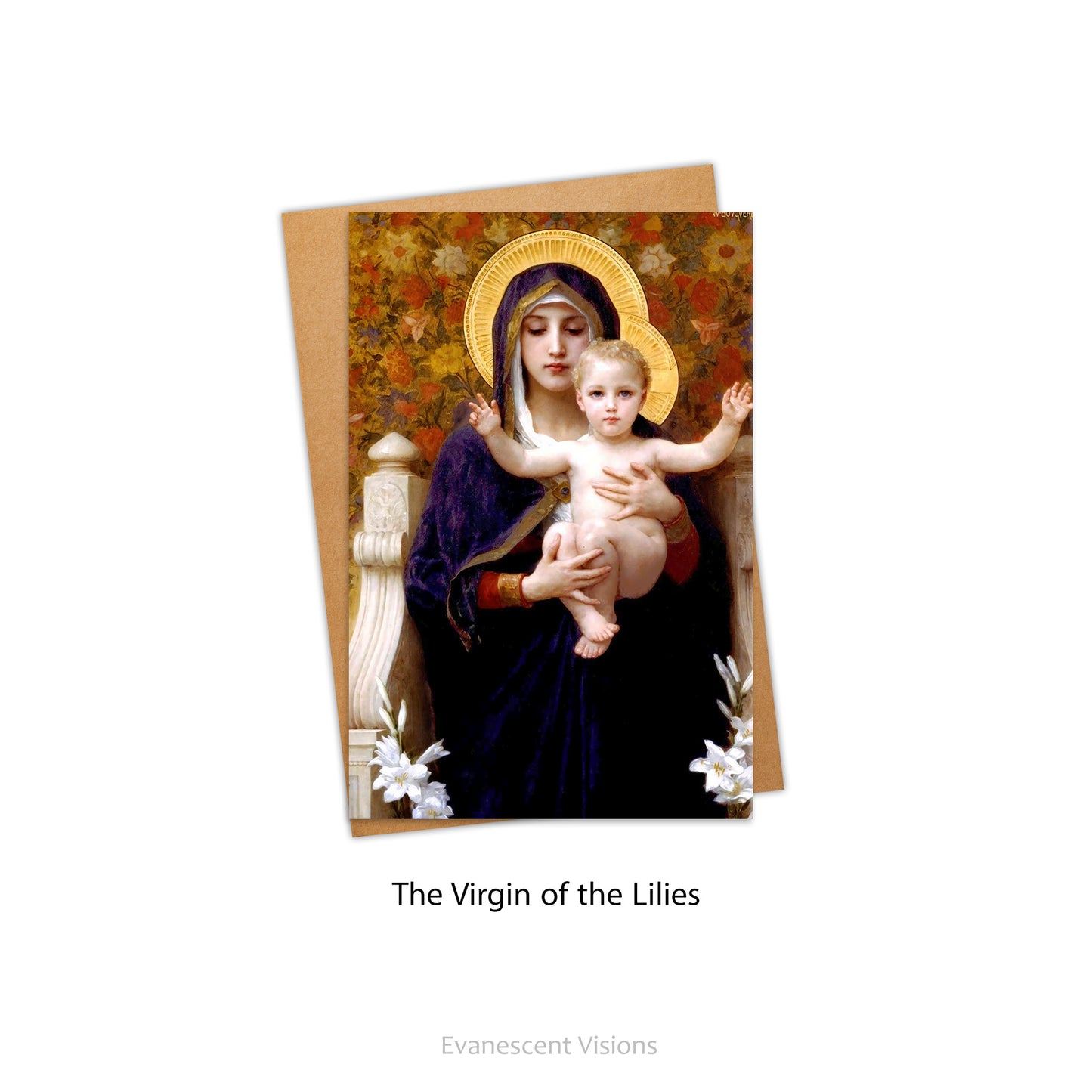 Bouguereau Virgin of the Lilies religious art card