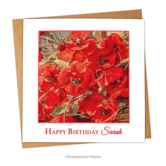 Red Poppies Personalised Name Birthday Card with envelope