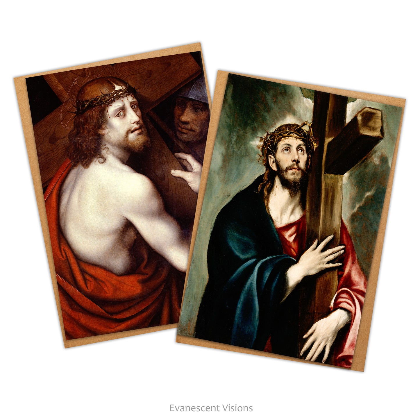 Christ with Cross Religious Easter Cards from the paintings 'Christ Carrying the Cross' by Giampietrino and  El Greco.