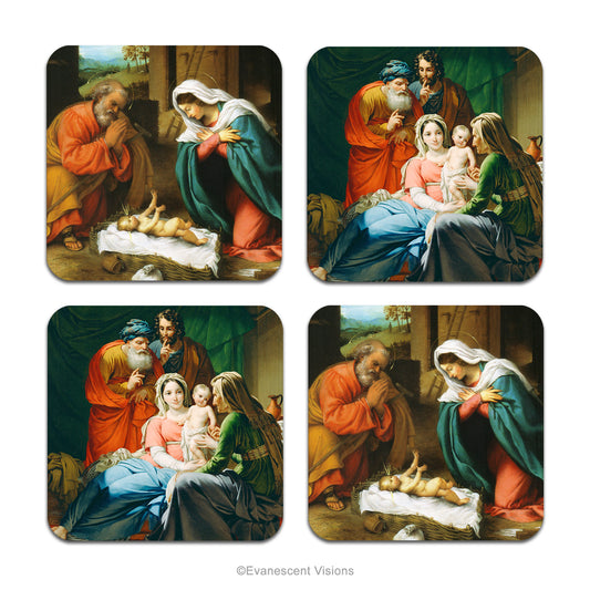Set of 4 Christmas coasters with scenes of the Nativity