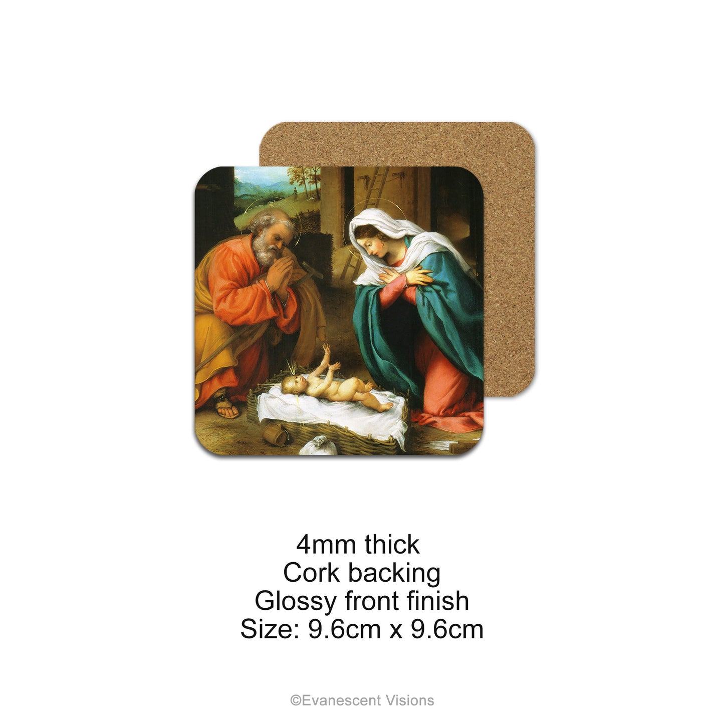Single Nativity Coaster with cork back and product details