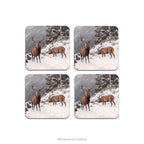 Christmas Wildlife Coasters Set of 4, Red Deer in Winter