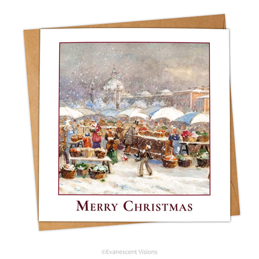 Merry Christmas Winter Art Card with artwork Market at Karlsplatz, Vienna, in Winter' by artist Emmerich Kirall