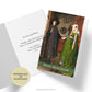 Card with image of 'Arnolfini Marriage' and banner with Happy Anniversary at the bottom. Inside of card shown with personalised greeting.