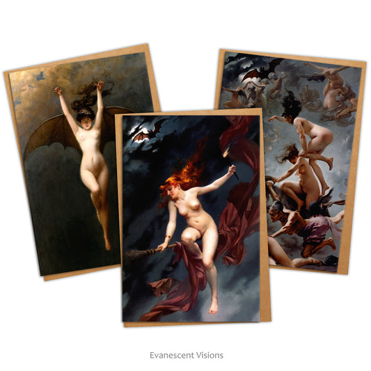 Fine Art Halloween Cards with Witches, Sorceress or Bat Woman Paintings