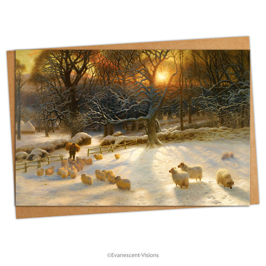 Winter holiday art card with envelope with artwork The Shortening Winter's Day is Near a Close by Joseph Farquharson