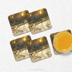 Farquharson Shortening Winter coaster set on a counter top with a drink.