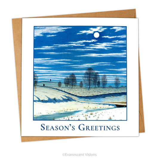 Winter Moonlight Season's Greetings Traditional Christmas Card with envelope