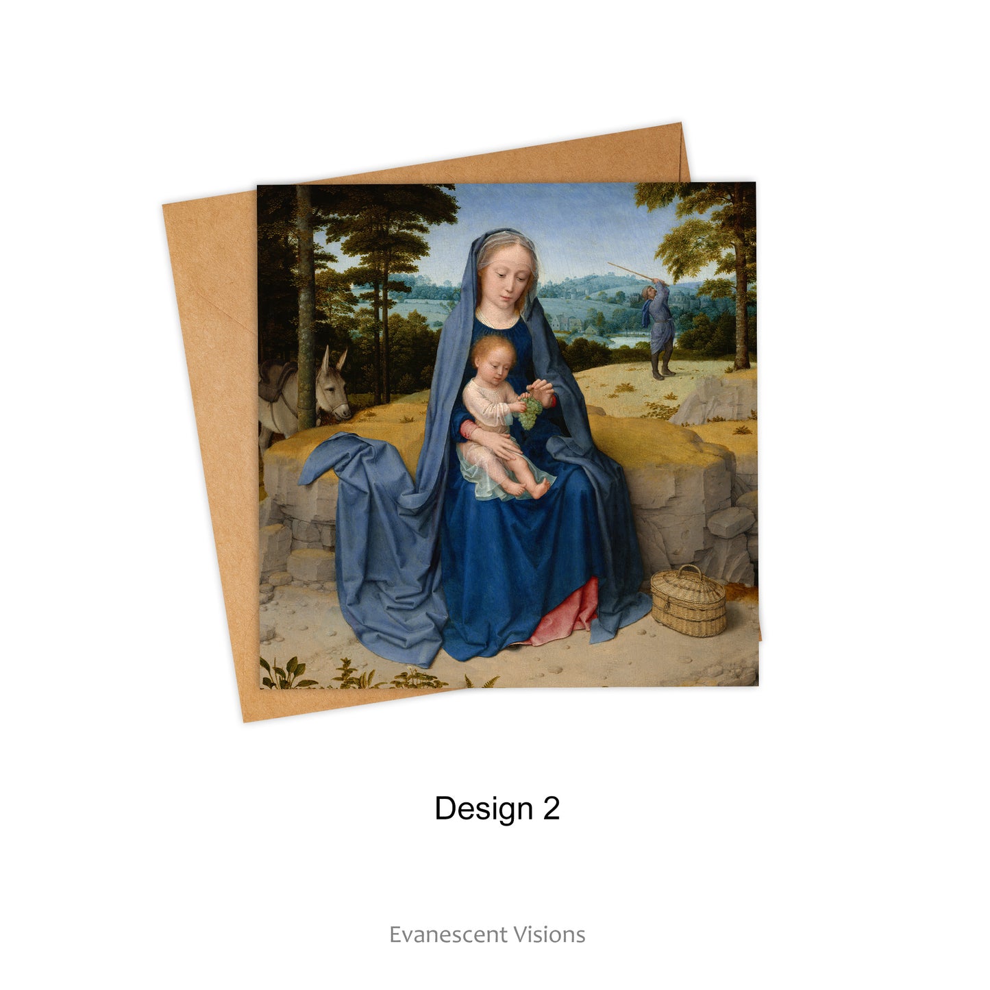 Card and envelope with Design 2, 'The Rest on the Flight into Egypt' by Gerard David (c.1460-1523).