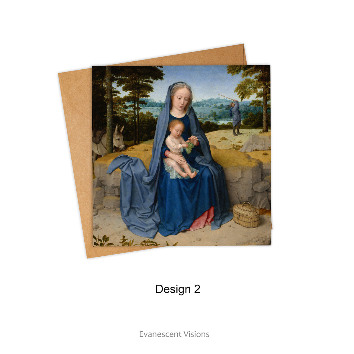 Card and envelope with Design 2, 'The Rest on the Flight into Egypt' by Gerard David (c.1460-1523).