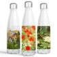 Three Stainless Steel Thermos Water Bottles decorated with Wildflower Paintings