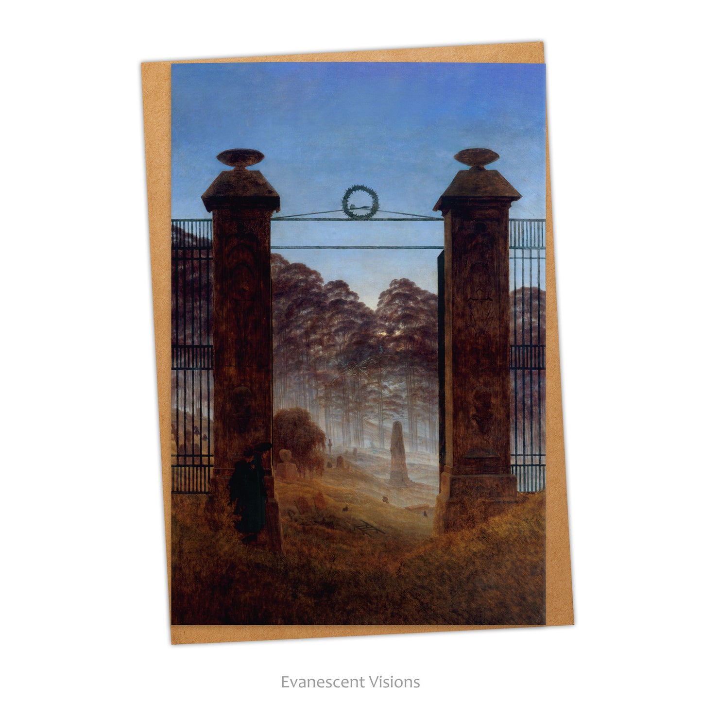 Front view of the Cemetery Entrance Custom Halloween Invitation Cards, with artwork by Caspar David Friedrich