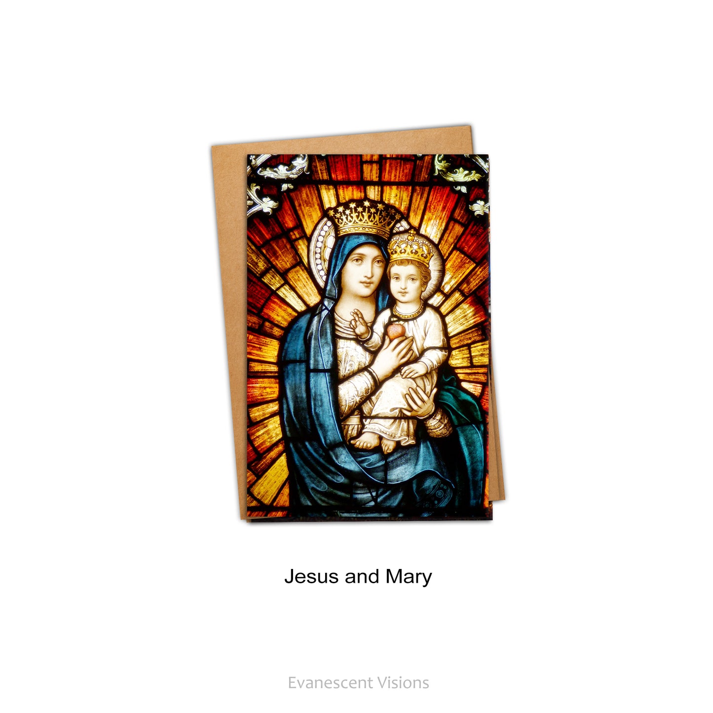 Jesus and Mary design option. Pre-Raphaelite Stained Glass Art Christmas Cards