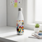 Kandinsky Art Personalised Stainless Steel Water Bottle on a white desk.
