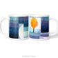 Left and right side views of the Blue Abstract Art Ceramic Mug