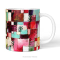 Ceramic mug with abstract art painting Redgreen and Violet-Yellow Rhythms by Paul Klee